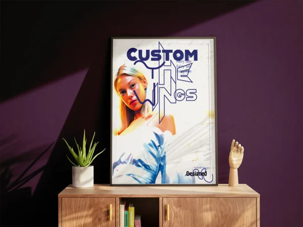 Plakat AI 'Custom The Wings' — Abstrakcja w Chłodnych Tonach